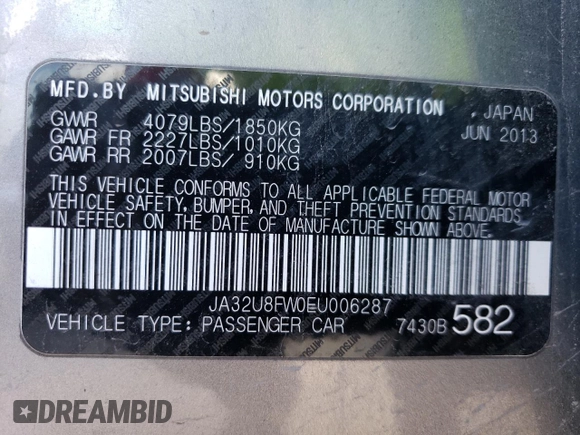 2014 Mitsubishi Lancer GT with VIN JA32U8FW0EU006287, listed as a Copart auction lot 80838564 with 120,652 mi miles and Salvage Title. Bid and sale history available at carsss.com. Image 12.