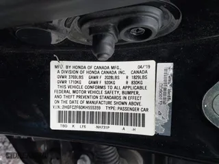 2019 Honda Civic Sedan LX with VIN 2HGFC2F60KH555359, listed as a IAAI auction lot 41626477 with 75,336 mi miles. Bid and sale history available at carsss.com. Image 9.
