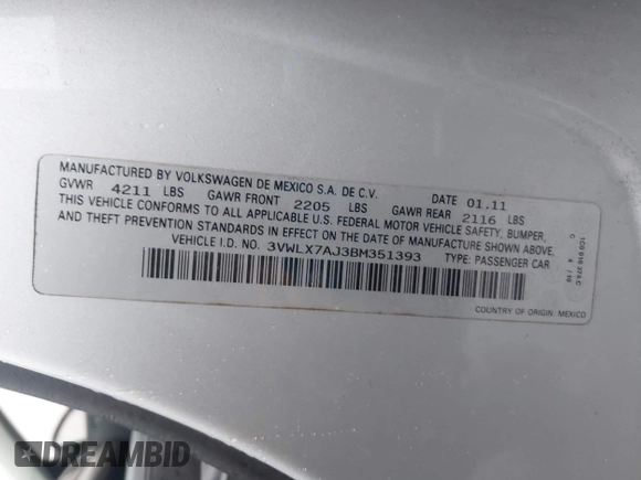 2011 Volkswagen Jetta SEL z VIN 3VWLX7AJ3BM351393, wystawiony jako IAAI lot #42241299 z przebiegiem 130 903 mil mil oraz . Historia ofert i sprzedaży dostępna na DreamBid. Obrazek 9.