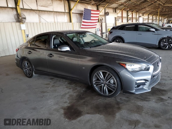 2015 Infiniti Q50 Premium with VIN JN1BV7AP1FM342088, listed as a Copart auction lot 56920195 with 106,585 mi miles and Salvage title. Bid and sale history available at DreamBid. Image 4.