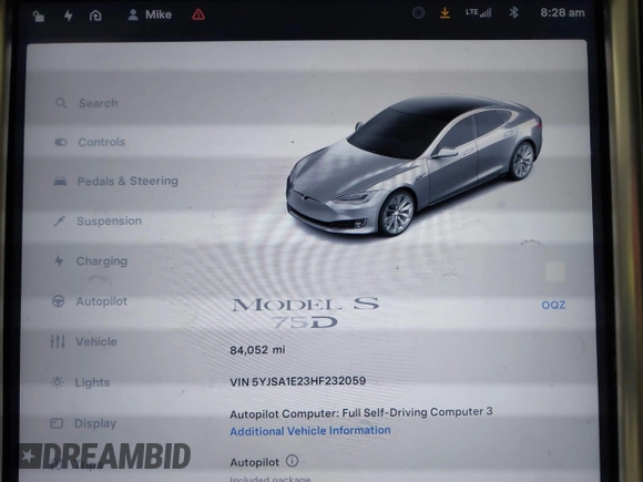 2017 Tesla Model S 100D with VIN 5YJSA1E23HF232059, listed as a IAAI auction lot 41394046 with 84,052 mi miles and . Bid and sale history available at DreamBid. Image 19.