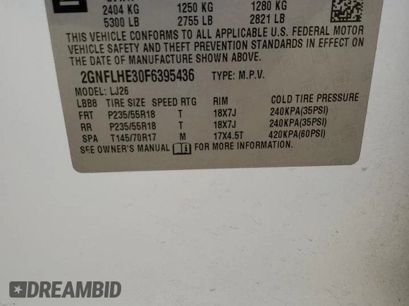 2015 Chevrolet Equinox LTZ with VIN 2GNFLHE30F6395436, listed as a Copart auction lot 51730045 with 80,671 mi miles and Clean Title. Bid and sale history available at DreamBid. Image 12.