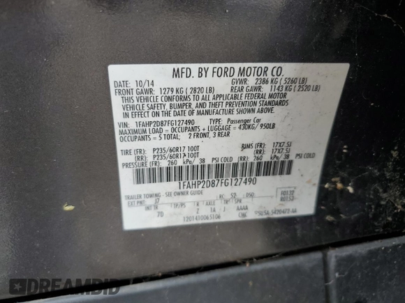 2015 Ford Taurus SE with VIN 1FAHP2D87FG127490, listed as a Copart auction lot 55993945 with 127,101 mi miles and Clean Title. Bid and sale history available at DreamBid. Image 12.