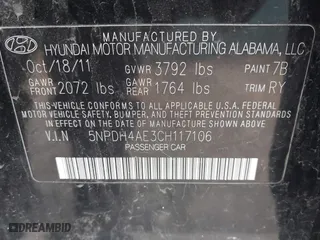 2012 Hyundai Elantra GLS with VIN 5NPDH4AE3CH117106, listed as a IAAI auction lot 41741753 with 65,813 mi miles. Bid and sale history available at carsss.com. Image 9.