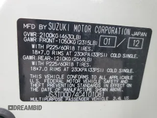 2012 Suzuki Grand Vitara Limited z VIN JS3TD0D74C4101081, wystawiony jako Copart lot #59144645 z przebiegiem 81 841 mil mil oraz Szkoda całkowita • Salvage title. Historia ofert i sprzedaży dostępna na DreamBid. Obrazek 14.