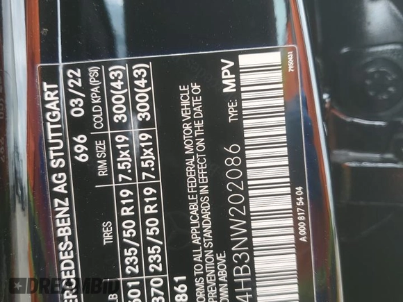 2022 Mercedes-Benz GLB 250 z VIN W1N4M4HB3NW202086, wystawiony jako Copart lot #51661865 z przebiegiem 76 350 mil mil oraz Szkoda całkowita • Salvage title. Historia ofert i sprzedaży dostępna na DreamBid. Obrazek 13.