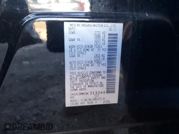 2013 Infiniti JX35 with VIN 5N1AL0MM5DC313344, listed as a Copart auction lot 53133625 with 193,936 mi miles and Salvage Title. Bid and sale history available at carsss.com. Image 13.