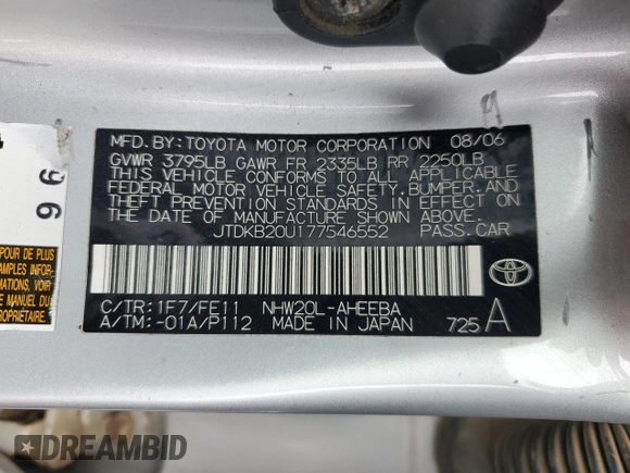 2007 Toyota Prius with VIN JTDKB20U177546552, listed as a Copart auction lot 50837355 with 236,774 mi miles and Salvage Title. Bid and sale history available at DreamBid. Image 13.