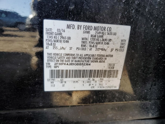2016 Ford Edge SEL with VIN 2FMPK4J85GBB52364, listed as a Copart auction lot 48592125 with 103,817 mi miles and Salvage Title. Bid and sale history available at carsss.com. Image 13.