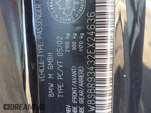 2002 BMW 3 Series M3 with VIN WBSBR93432EX24636, listed as a Copart auction lot 75623934 with 259,593 mi miles and Salvage Title. Bid and sale history available at carsss.com. Image 12.