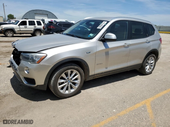 2015 BMW X3 sDrive28i with VIN 5UXWZ7C53F0M83457, listed as a Copart auction lot 58684734 with 100,486 mi miles and Salvage Title. Bid and sale history available at carsss.com. Image 1.
