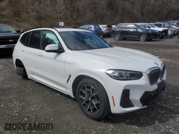 2024 BMW X3 xDrive30i with VIN 5UX53DP01R9U71639, listed as a Copart auction lot 52012865 with 3,316 mi miles and Salvage Title. Bid and sale history available at DreamBid. Image 4.