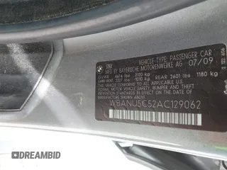 2010 BMW 5 Series 528i with VIN WBANU5C52AC129062, listed as a IAAI auction lot 42087362 with 200,403 mi miles and . Bid and sale history available at carsss.com. Image 9.