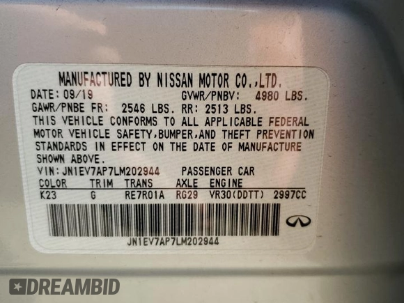 2020 Infiniti Q50 3.0t LUXE with VIN JN1EV7AP7LM202944, listed as a Copart auction lot 52463535 with 69,757 mi miles and Salvage Title. Bid and sale history available at carsss.com. Image 15.