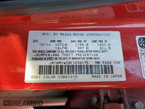 2015 Mazda 3 S Grand Touring with VIN JM1BM1W38F1236175, listed as a Copart auction lot 65292025 with Not provided miles and Clean title. Bid and sale history available at DreamBid. Image 12.