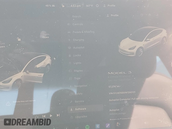 2022 Tesla Model 3 Long Range z VIN 5YJ3E1EB5NF290131, wystawiony jako Copart lot #61128624 z przebiegiem 57 274 mil mil oraz Szkoda całkowita • Salvage title. Historia ofert i sprzedaży dostępna na DreamBid. Obrazek 9.