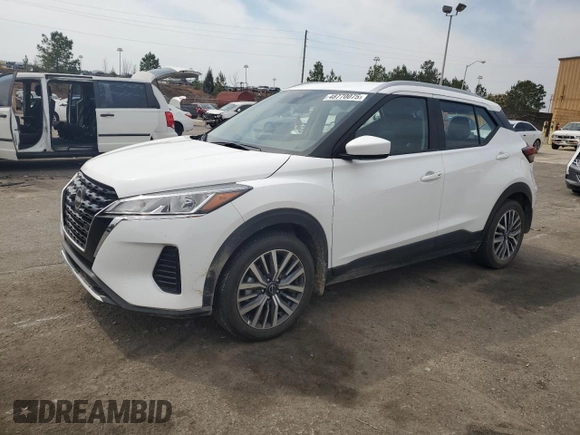 2024 Nissan Kicks SV with VIN 3N1CP5CV9RL529026, listed as a Copart auction lot 48770075 with 21,411 mi miles and Salvage Title. Bid and sale history available at carsss.com. Image 1.
