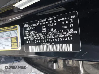 2014 Kia Optima LX z VIN 5XXGM4A72EG337457, wystawiony jako IAAI lot #42486150 z przebiegiem 135 338 mil mil oraz . Historia ofert i sprzedaży dostępna na DreamBid. Obrazek 9.