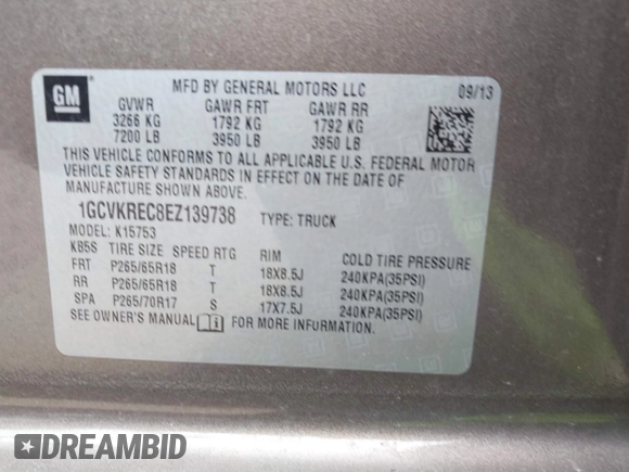2014 Chevrolet Silverado 1500 LT with VIN 1GCVKREC8EZ139738, listed as a IAAI auction lot 41690917 with 137,519 mi miles. Bid and sale history available at carsss.com. Image 9.