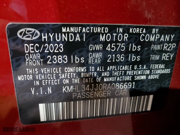 2024 Hyundai Sonata Hybrid SEL with VIN KMHL34JJ0RA086691, listed as a Copart auction lot 43350525 with 12,597 mi miles and Salvage Title. Bid and sale history available at carsss.com. Image 13.