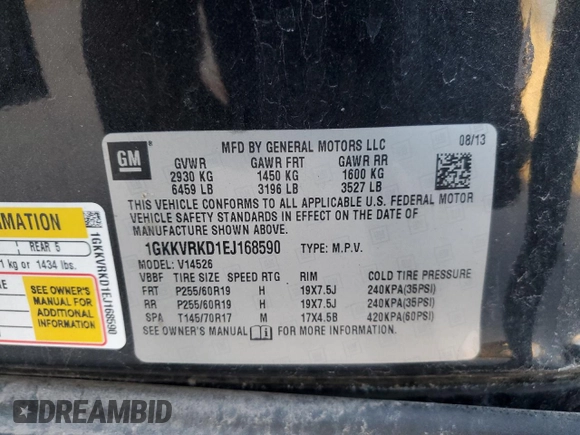2014 GMC Acadia SLT with VIN 1GKKVRKD1EJ168590, listed as a Copart auction lot 86921254 with 165,314 mi miles and Salvage Title. Bid and sale history available at DreamBid. Image 15.