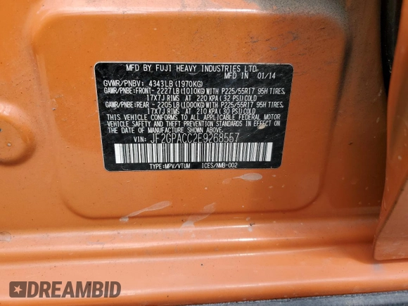 2014 Subaru Crosstrek Premium z VIN JF2GPACC2E9268557, wystawiony jako Copart lot #57182435 z przebiegiem 148 112 mil mil oraz Szkoda całkowita • Salvage title. Historia ofert i sprzedaży dostępna na DreamBid. Obrazek 12.