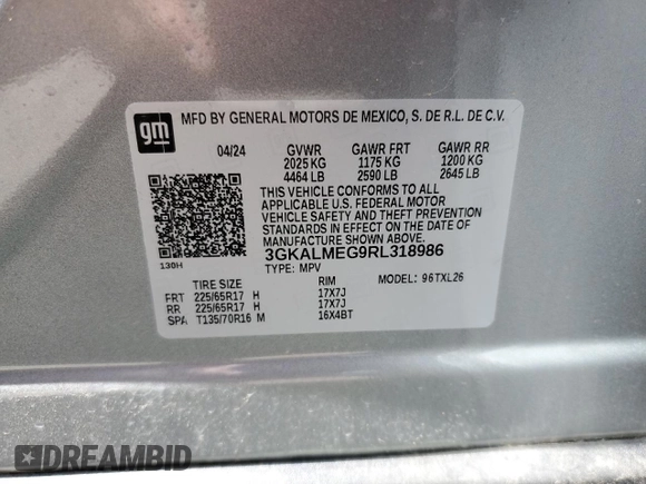 2024 GMC Terrain SLE z VIN 3GKALMEG9RL318986, wystawiony jako Copart lot #57306185 z przebiegiem 24 694 mil mil oraz Szkoda całkowita • Salvage title. Historia ofert i sprzedaży dostępna na DreamBid. Obrazek 12.