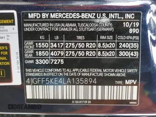 2020 Mercedes-Benz GLS 450 with VIN 4JGFF5KE4LA135894, listed as a Copart auction lot 48895785 with 115,730 mi miles and Clean Title. Bid and sale history available at DreamBid. Image 13.