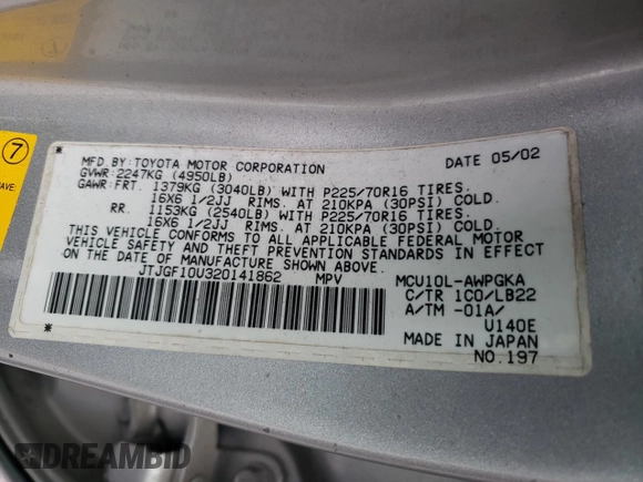 2002 Lexus RX 300 with VIN JTJGF10U320141862, listed as a Copart auction lot 77984184 with 260,379 mi miles and Salvage Title. Bid and sale history available at carsss.com. Image 13.