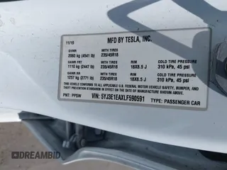 2020 Tesla Model 3 Standard Range Plus with VIN 5YJ3E1EAXLF590591, listed as a IAAI auction lot 42140338 with 79,342 mi miles and . Bid and sale history available at DreamBid. Image 9.
