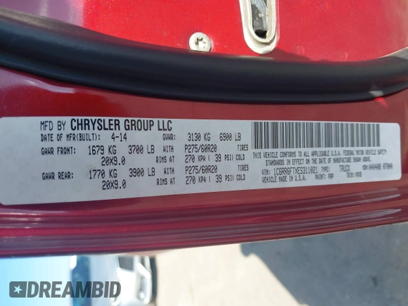 2014 Ram 1500 Express with VIN 1C6RR6FTXES311021, listed as a IAAI auction lot 42095989 with 138,862 mi miles and . Bid and sale history available at DreamBid. Image 9.