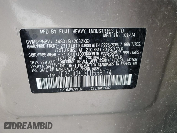 2014 Subaru Forester with VIN JF2SJCBC3EH558174, listed as a Copart auction lot 83149444 with 185,431 mi miles and Clean title. Bid and sale history available at DreamBid. Image 13.