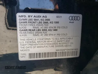 2021 Audi Q5 Premium Plus with VIN WA1E2AFY2M2061809, listed as a Copart auction lot 56331075 with 31,631 mi miles and Salvage title. Bid and sale history available at DreamBid. Image 13.