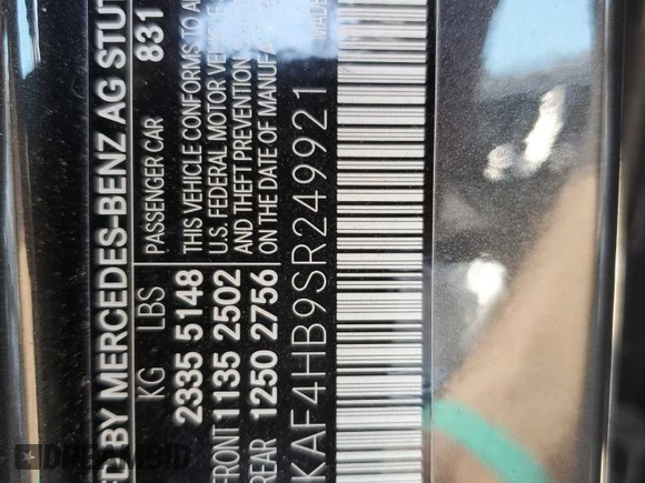 2025 Mercedes-Benz C 300 with VIN W1KAF4HB9SR249921, listed as a Copart auction lot 60754255 with Not provided miles and Salvage title. Bid and sale history available at DreamBid. Image 12.