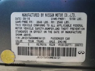 2017 Infiniti Q50 3.0t Signature Edition with VIN JN1EV7ARXHM834121, listed as a Copart auction lot 88704485 with 90,569 mi miles and Clean Title. Bid and sale history available at carsss.com. Image 12.