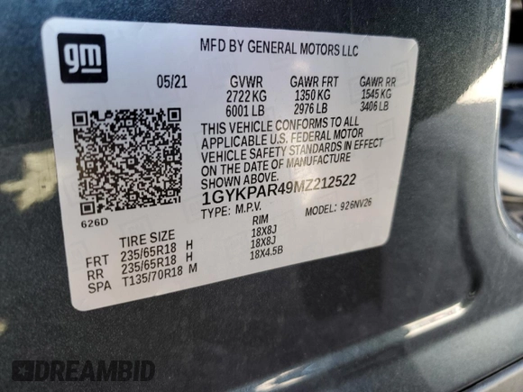 2021 Cadillac XT6 Luxury z VIN 1GYKPAR49MZ212522, wystawiony jako Copart lot #41449264 z przebiegiem 45 935 mil mil oraz . Historia ofert i sprzedaży dostępna na DreamBid. Obrazek 13.