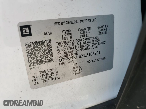 2020 GMC Acadia SLE with VIN 1GKKNKLSXLZ108231, listed as a Copart auction lot 48407635 with 104,141 mi miles and Salvage Title. Bid and sale history available at carsss.com. Image 14.