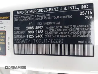 2016 Mercedes-Benz C 300 with VIN 55SWF4JBXGU148330, listed as a IAAI auction lot 41782215 with 87,126 mi miles and . Bid and sale history available at carsss.com. Image 9.