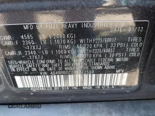 2013 Subaru Outback Premium with VIN 4S4BRBGC0D3272509, listed as a IAAI auction lot 42065534 with 155,500 mi miles and . Bid and sale history available at DreamBid. Image 9.