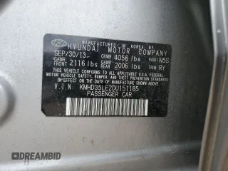 2013 Hyundai Elantra with VIN KMHD35LE2DU151185, listed as a Copart auction lot 56899545 with 62,934 mi miles and Salvage title. Bid and sale history available at DreamBid. Image 13.