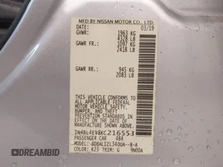 2019 Nissan Altima 2.5 SL with VIN 1N4BL4EV8KC216553, listed as a IAAI auction lot 41365870 with 60,091 mi miles. Bid and sale history available at carsss.com. Image 9.