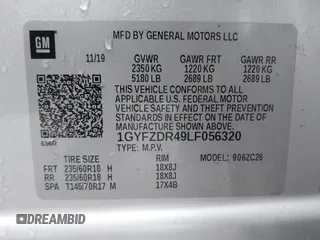 2020 Cadillac XT4 AWD Premium Luxury with VIN 1GYFZDR49LF056320, listed as a IAAI auction lot 41222965 with 78,615 mi miles and . Bid and sale history available at DreamBid. Image 9.
