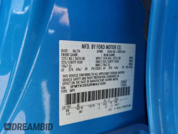 2024 Ford Mustang Mach-E Premium with VIN 3FMTK3S52RMA21200, listed as a Copart auction lot 62106595 with 6,007 mi miles and Salvage title. Bid and sale history available at DreamBid. Image 12.