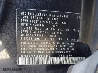 2016 Volkswagen Tiguan SEL with VIN WVGAV7AX6GW558562, listed as a IAAI auction lot 41877989 with 138,342 mi miles. Bid and sale history available at carsss.com. Image 9.