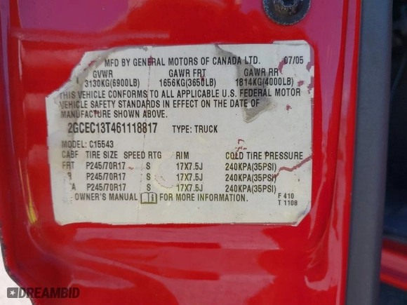 2006 Chevrolet Silverado 1500 LT1 with VIN 2GCEC13T461118817, listed as a IAAI auction lot 41886100 with 281,924 mi miles. Bid and sale history available at carsss.com. Image 9.