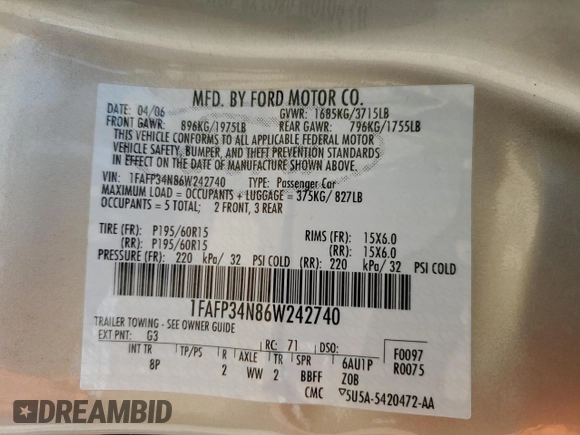 2006 Ford Focus S с VIN 1FAFP34N86W242740, выставлен на аукционе Copart как лот 59131295 с пробегом 119 127 миль миль и Списание • Salvage title. История ставок и продаж доступна на DreamBid. Изображение 12.