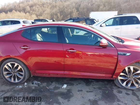 2015 Kia Optima SX Turbo with VIN 5XXGR4A68FG482416, listed as a IAAI auction lot 41547023 with 81,067 mi miles. Bid and sale history available at carsss.com. Image 14.