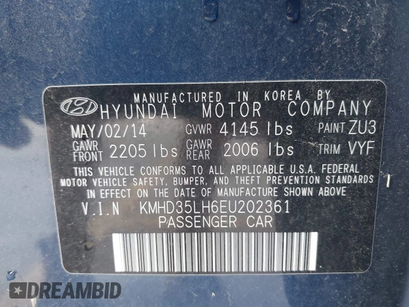 2014 Hyundai Elantra z VIN KMHD35LH6EU202361, wystawiony jako IAAI lot #42361192 z przebiegiem 125 412 mil mil oraz . Historia ofert i sprzedaży dostępna na DreamBid. Obrazek 9.