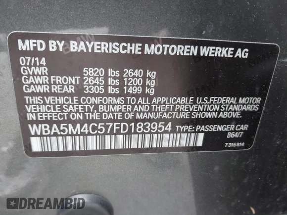 2015 BMW 5 Series 535i Gran Turismo xDrive с VIN WBA5M4C57FD183954, выставлен на аукционе IAAI как лот 42524365 с пробегом 77 726 миль миль и . История ставок и продаж доступна на DreamBid. Изображение 9.