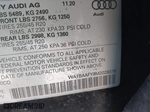 2021 Audi Q5 Premium Plus with VIN WA1BAAFY9M2029378, listed as a IAAI auction lot 41528103 with 47,326 mi miles. Bid and sale history available at carsss.com. Image 9.